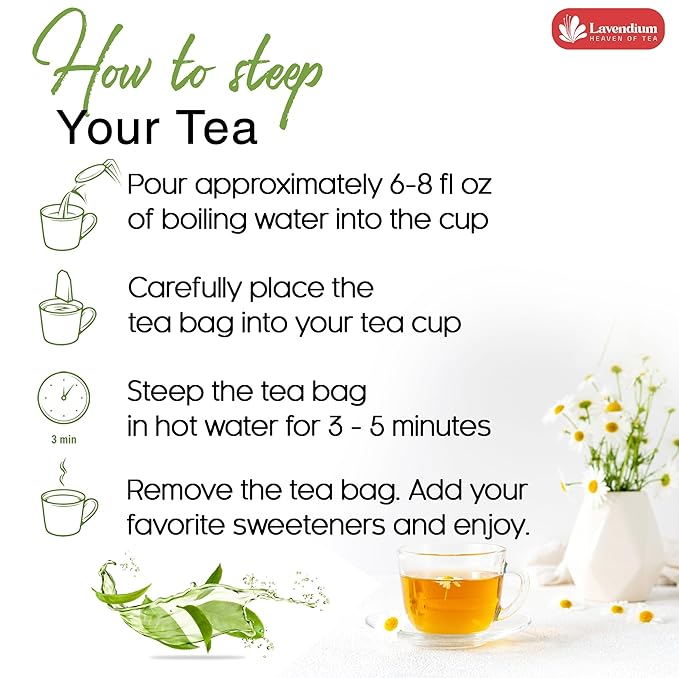 Lavendium, Premium 60 Raspberry Leaf Tea Bags, 100% Natural & Pure. Loose Leaf Raspberry Herbal Tea. No Sugar, No Caffeine, No Gluten, Vegan.