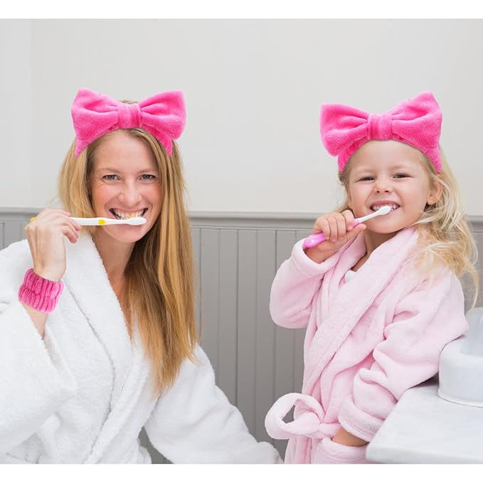 VELSCRUN 6 Pack Spa Headband, Makeup Headbands, Face Wash Headband, Skincare Headbands, Rose Pink Sponge Hair Band Bow Tie Spa Head Band for Washing Face Wristband Set Women Girls Hair Accessories