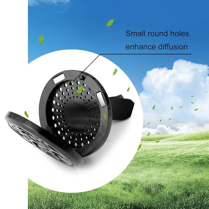 2PCS 30mm Car Aromatherapy Essential Oil Diffuser Stainless Steel Black Locket with Vent Clip 12 Felt Pads
