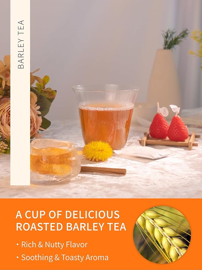 TeeLux Barley Tea Bags, 2g/bag, Pure Roasted Barley Tea, Caffeine Free, Sugar Free, Nutty Flavor, 100 Count