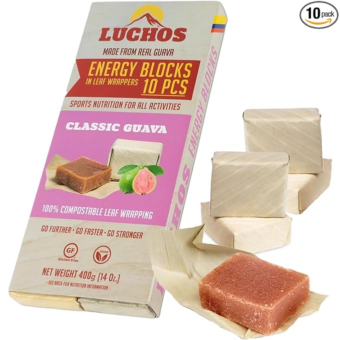 LUCHOS Natural High Energy Bars Power Blocks for Sports, Endurance, Running, Hiking, Cycling, Pre Workout Healthy Snacks, High Carb, Vegan and Gluten Free, Classic Guava, 10 Pieces