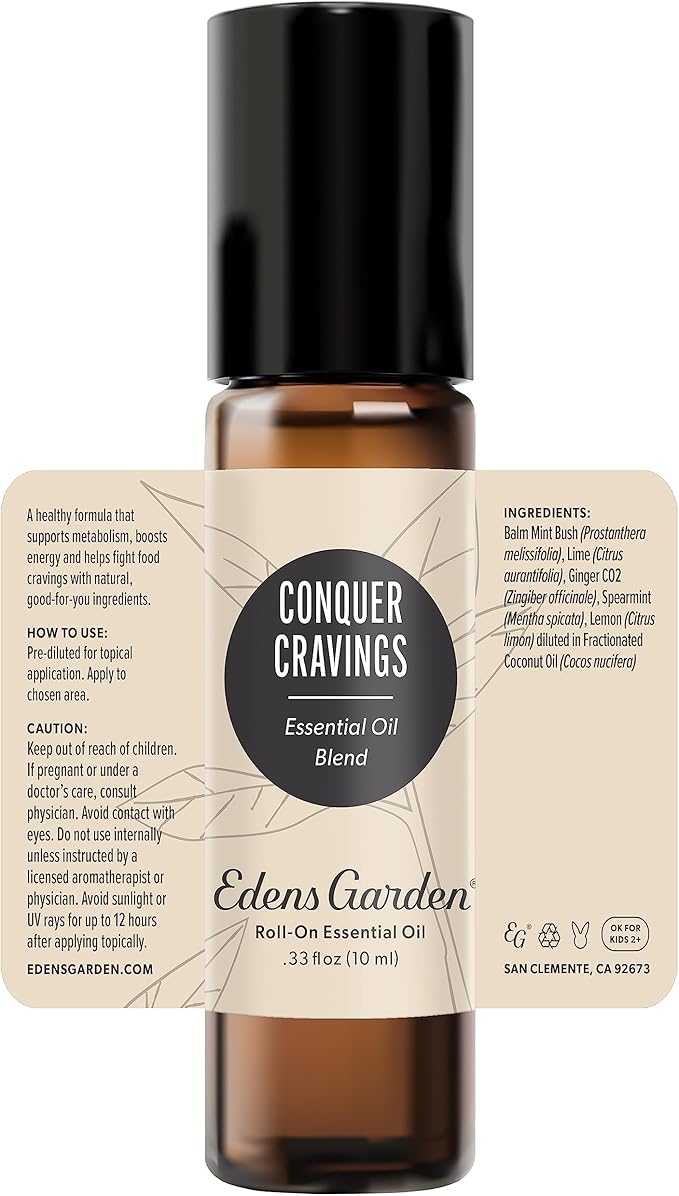 Edens Garden Conquer Cravings Essential Oil Roll-On Blend- 100% Pure Premium Grade, Natural, Therapeutic, Aromatherapy, Kid & Skin Safe, The Best for Health, Wellness Pre-Diluted 10 ml (.33 fl oz)