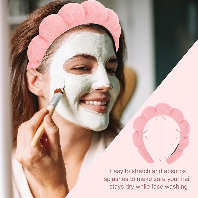 3 Pack Spa Headbands - Terry Cloth Puffy Hair Bands for Skincare, Makeup Removal, and Facial Cleansing