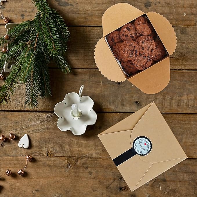 Brown Gift Box with Stickers, 10 Pack Small Cute Boxes for Gifts, Candy, Cookie, Chocolate, Craft, Candle, Party, Birthday and More(4.75” x 4.75” x 3.53”)