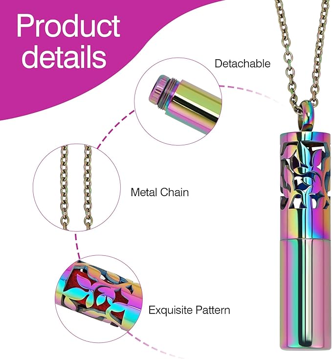 Aromatherapy Essential Oil Necklace, Fragrance Diffuser Pendant for Women and Men, Ideal Gift for Birthday, Christmas, and Valentine's Day (Colorful)