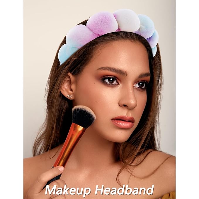 VELSCRUN Spa Headbands for Wash Face, Makeup Headband, Facial Skincare Headbands, 5 Pcs Colourful Puffy Sponge Spa Headband Bow Tie Hair Band Hair Clips Wristband Set Women Girls Accessories