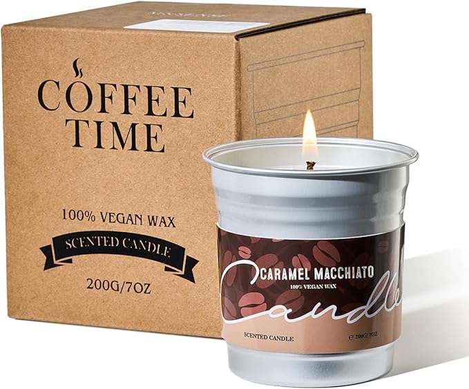 M&SENSE Coffee Candles Caramel Macchiato Scented, Soy Based Wax 7oz 42 Hours Non Toxic Clean Burn, Highly Scented Relaxing Candle for Home, Holiday Aromatherapy Gifts for Coffee Lovers