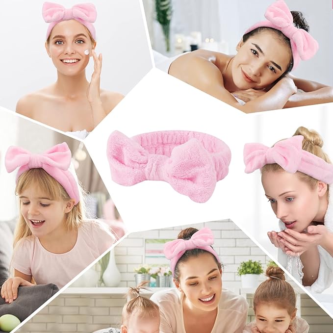 Casoty Pink 6 Pcs Spa Headband, Hair Band for Washing Face, Makeup Headband, Skincare Headbands, Soft Fleece Hairband for Face Washing Yoga