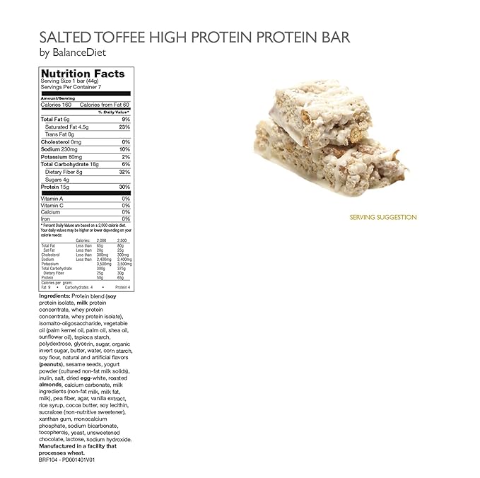 BalanceDiet™ | Protein Bar | 15g of Protein | Low Carb | 7 Bar Box (Salted Toffee Pretzel)