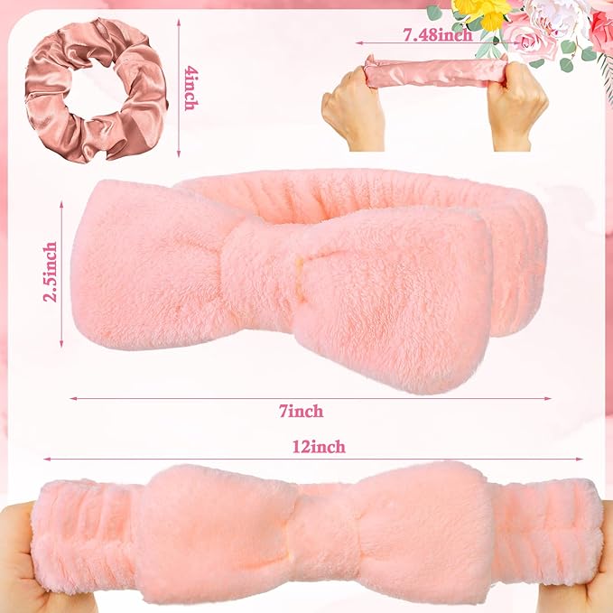 24 Pcs Bachelorette Party Favors Include 12 Bride Bridesmaid Spa Headband 12 Bridesmaid Gifts Scrunchies for Women Sleepover Spa Bachelorette Party Accessories Supplies(White, Rose Gold)