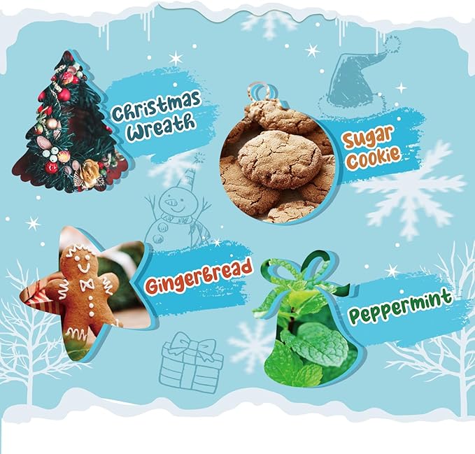 Winter Scented Wax Melts, Christmas Soy Wax Melts Gift Set, Wax Cubes/Tarts for Warmer - Christmas Wreath, Gingerbread, Sugar Cookie, Peppermint, Cinnamon, Cranberry, Apple Cider, Candy Cane, 8x2.6 oz