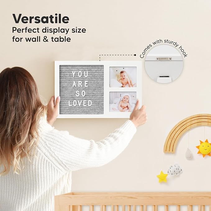 Nursery Picture Frame with Felt Letter Board - Baby Keepsake Frame for Ultrasound Photo & Birth Announcement, Boys & Girls Gender Reveal Gifts, Cute Baby Shower Gifts for New Mom(Alpine White)