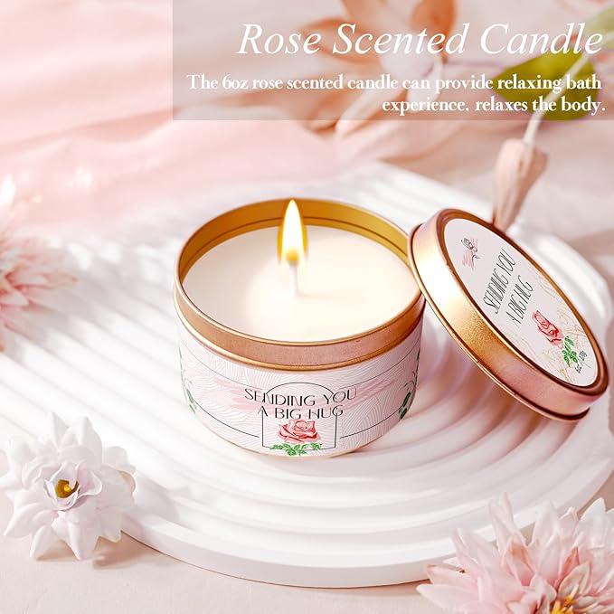 Birthday Gifts for Women Self Care Gifts Get Well Soon Gifts, Rose Relaxation Spa Gift Basket Sets with Luxury Flannel Blanket, Unique Mothers Day Mom Gifts Basket for Mom Wife Grandma Sister Friend