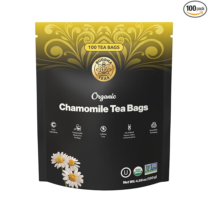 Buddha Teas - Organic Chamomile Tea Bags - For Health & Wellbeing - With Antioxidants & Minerals - Clean Ingredients - Caffeine Free - OU Kosher & Non-GMO - 100 Non-String Tea Bags (Pack of 1)