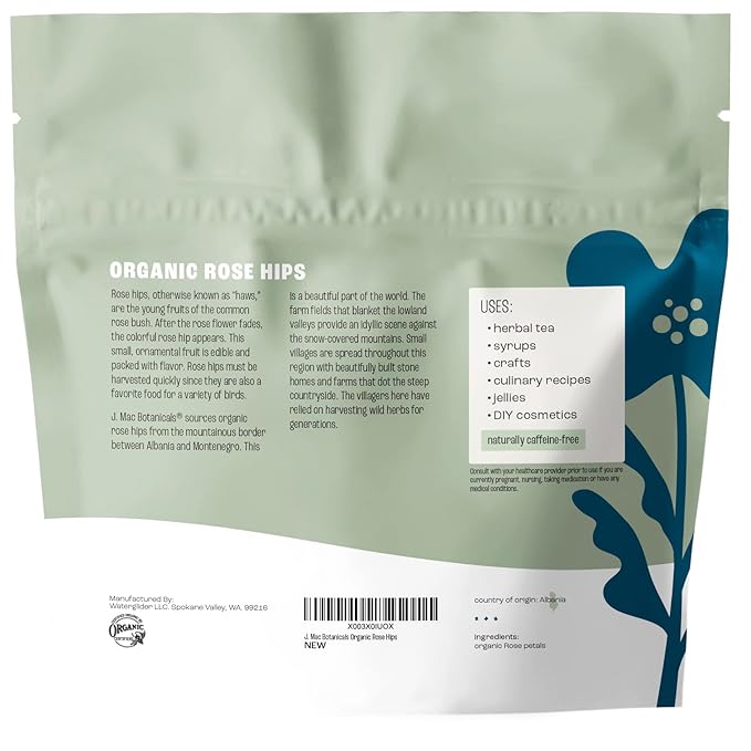 J MAC BOTANICALS, Organic Rose Petals (4 oz) Certified USDA Organic, edible, culinary grade dry rose petals, rose petals for herbal tea, cooking and crafts