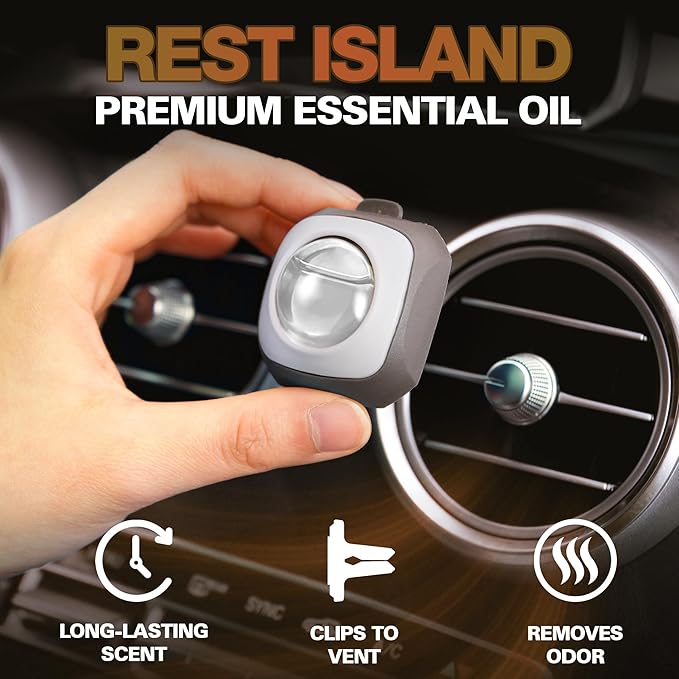 Air Jungles Rest Island Scent Car Air Freshener Clip, 6 Vent Clips, 4ml Each, Long Lasting Air Freshener, Up to 180 Days Car Refresher Odor Eliminator