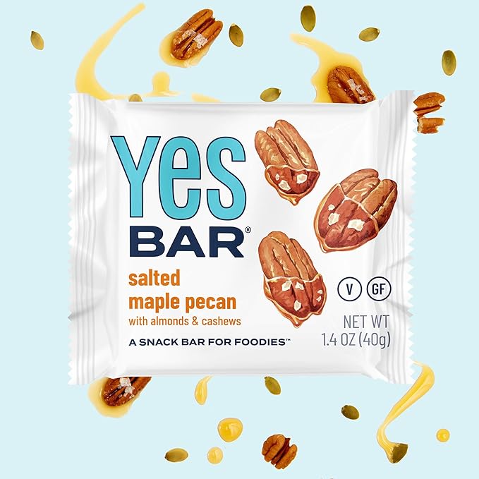 The YES Bar – Salted Maple Pecan – Plant Based Protein, Decadent Snack Bar – Vegan, Paleo, Gluten Free, Dairy Free, Low Sugar, Healthy Snack, Breakfast, Low Carb, Keto Friendly (24 Count)