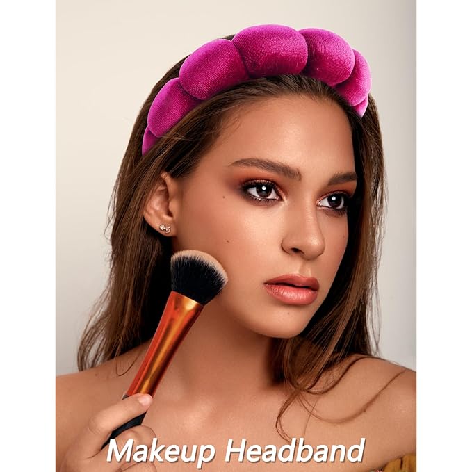 VELSCRUN Spa Headband, Makeup Face Wash Skincare Headbands, 5 Pcs Deep Purple Sponge Bow Tie Get Ready HairBand Facial Wristband Hair Clips Set, Stuff for Teen Girls Women Trendy Hair Accessories