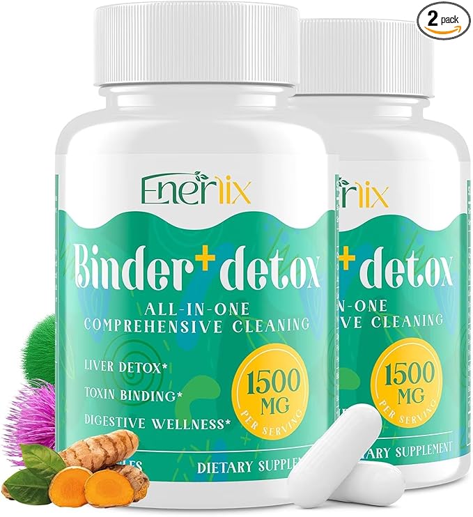 15-in-1 Detox Binder, Activated Charcoal, Zeolite & Bentonite Clay, Chlorella, 1500 MG Detox Supplement Maximum Absorbent, Liver Gut Digestive Detox Cleanse, 180 Vegan Capsules