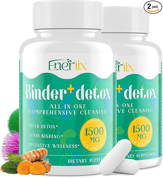 15-in-1 Detox Binder, Activated Charcoal, Zeolite & Bentonite Clay, Chlorella, 1500 MG Detox Supplement Maximum Absorbent, Liver Gut Digestive Detox Cleanse, 180 Vegan Capsules
