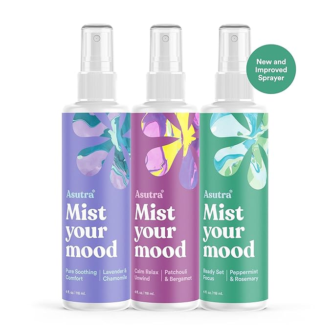 ASUTRA Multi-Use Essential Oil Aromatherapy Spray (3 Scent Variety Pack), 4 fl oz Each – Mist for Face, Body, Rooms & Linens – Car, Fabric, and Bathroom Freshener