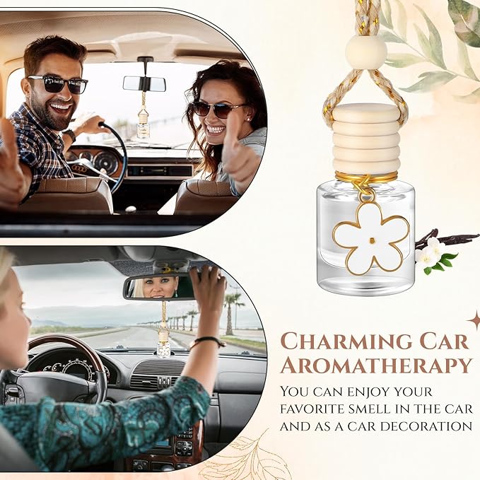 2 Sets Hanging Car Air Freshener and Essential Oil Diffuser, Car Air Freshener Daisy Essential Oil Diffuser Long Lasting Automobile Aromatherapy(White,Vanilla Cream)