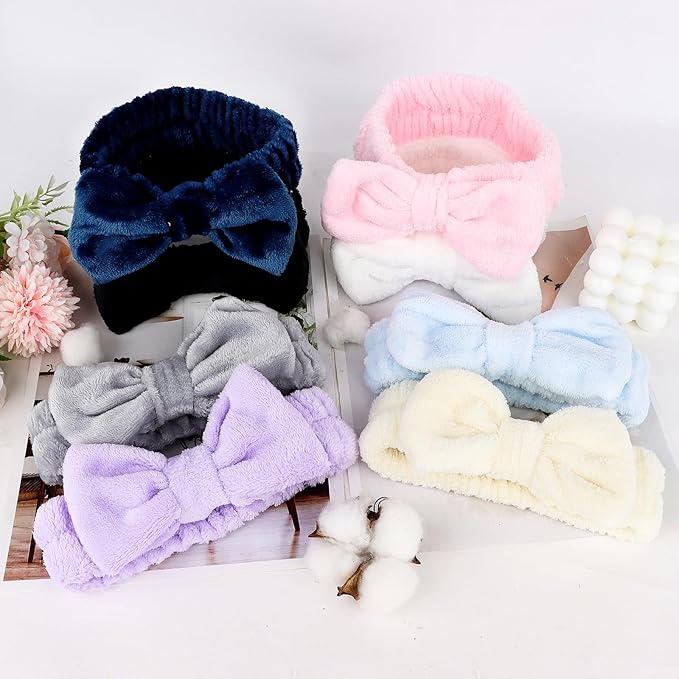 8 Pack Spa Headband for Washing Face Stocking Stuffers Skincare Headbands Bulk for Women Girls Soft Coral Fleece Hairband Cute Bow Headbands for Washing Face Makeup