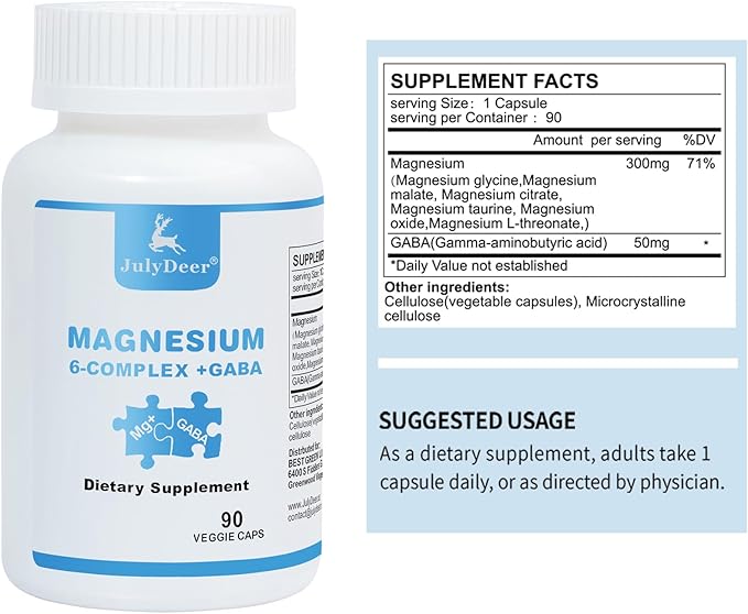 2 Bottles Sixfold Magnesium Complex | 350mg of Magnesium Glycinate, Malate, Citrate, Taurine, Oxide, L-threonate for Muscles,Nerves,& Energy, GABA Sleep Support | High Absorption | Vegan | 90 Capsules