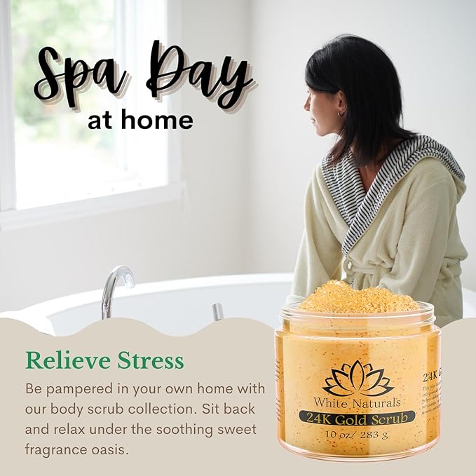 24K Gold Body Scrub, Natural Exfoliating Face Sugar Scrub With Anti-Aging Properties, Pure Skin Moisturizer, Reduce Wrinkles Deep Pore Cleansing Moisturizing Hydrating Skincare, Great Gift for Women