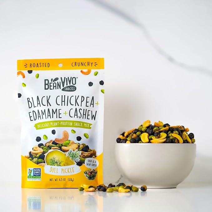 BeanVIVO Healthy Snacks for Adults & Kids with 7g Protein & 4g Fiber per Serving with Dried Edamame, Roasted Cashew and Chickpeas - Vegan & Gluten Free - Keto Friendly & Non-GMO - 3-Pack (4.5 oz Each Pouch)