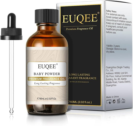 EUQEE Baby Powder Fragrance Oil Premium Fragrance Essential Oil 60ml with Glass Dropper for Aromatherapy, Candle Making, DIY Bath Bombs(2.02 Fl oz)