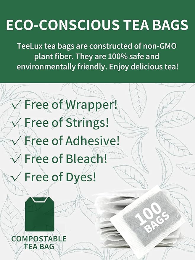 TeeLux Jasmine Green Tea Bags, Natural Caffeinated Jasmine Scented Green Tea with Pleasant Aroma, 100 Count Tea Bags