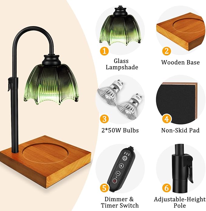 YGS-Tech Candle Warmer Lamp with Timer and Dimmer, Height Adjustable Candle Warmer Lamp for Scented Jar Candles, Birthday Gifts for Women Mom, House Warming Gifts New Home Decor