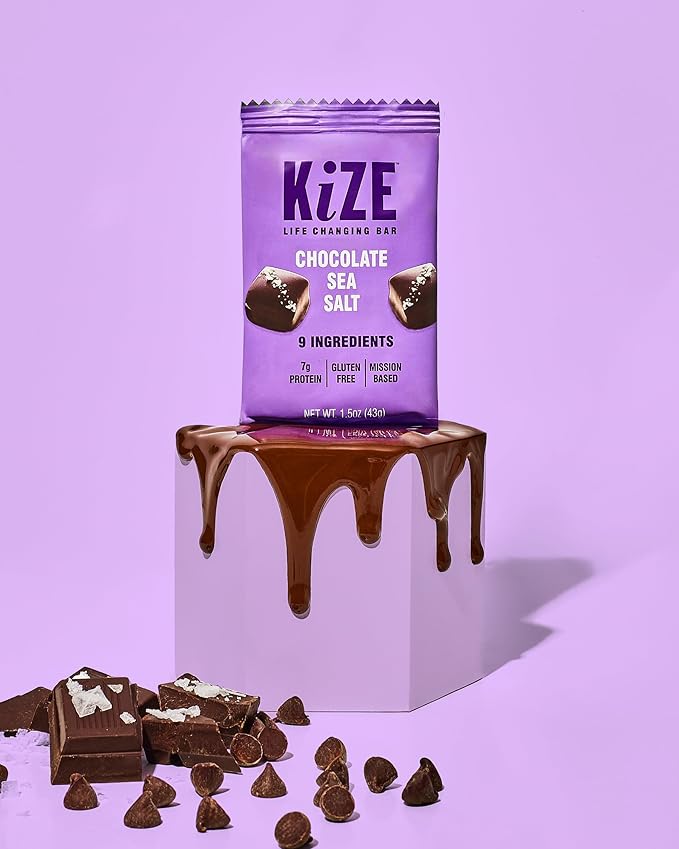 KiZE Energy Bars - Chocolate Sea Salt - Gluten Free, Dairy Free, Non-GMO, and High Protein Meal Replacement Energy Bars, Meal Bas, Clean & Simple Food Ingredients - 7g High Protein Snacks, (10 Count)