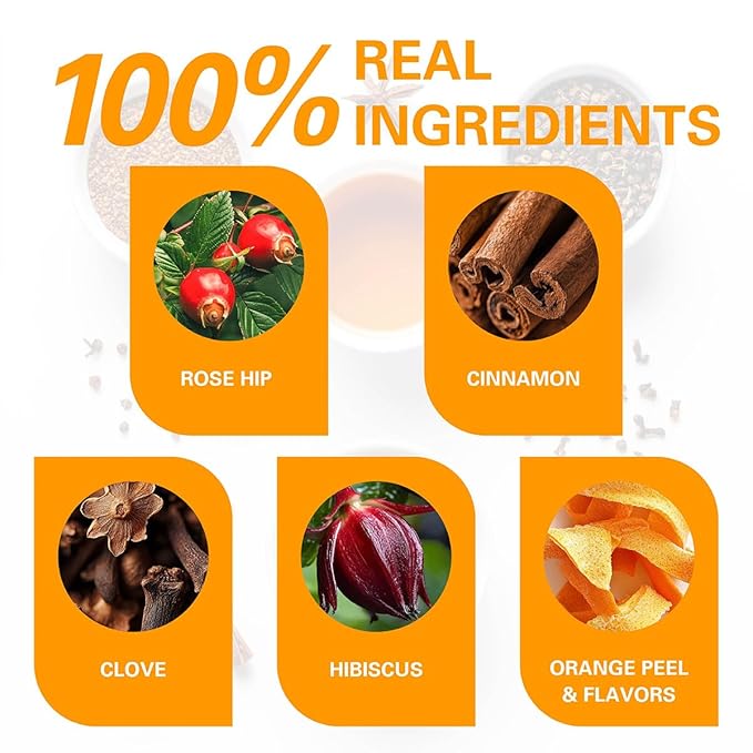 WT WEETEE Orange Spice Herbal Tea Bags, 2.5g x 50 Counts, Sweet Spices Tea Includes Cinnamon, Clove, Orange Peel, Rose Hips, Hibiscus & More, Natural Caffeine-free