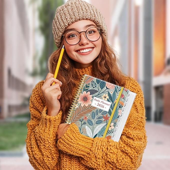 2026 Daily & Monthly Planner - One Page Per Day, Daily Planner from January 2026 - December 2026, Planner 2026 with 12 Monthly Tabs, 8.5" x 11", Flower-B