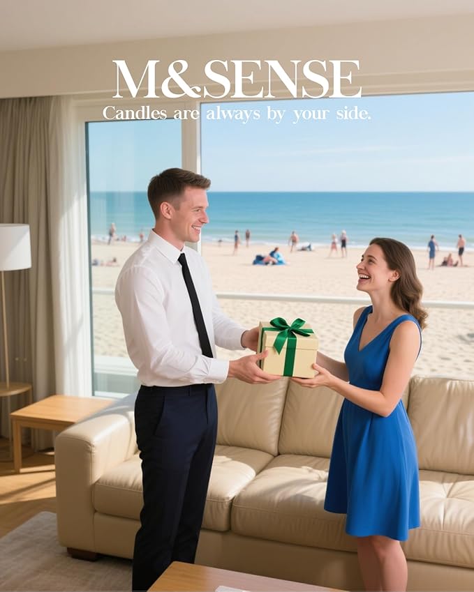 M&SENSE Oceanic Breeze Scented Candles Summer Soy Candle, Beach Candles Scented for Stress Relief Meditation Relaxing, Housewarming Gifts for Women Men, 11.3oz 70 Hour Long Burning
