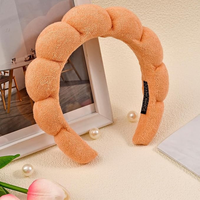 Spa Headband for Washing Face or Facial Makeup - Bubble Skincare Terry Cloth Puffy Headband for Mask Skin Treatment