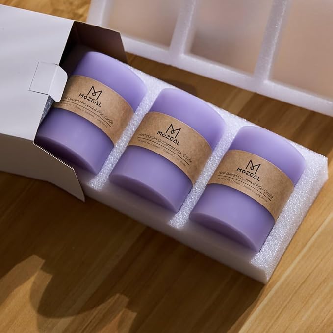 MOZEAL 3" x 8" Hand-Poured Unscented Large Candle, Smokeless Rustic Pillar Candle Set of 2, Slow Burn, No Drip, Approx 150 Hours Burning, Wedding, Relaxation and Home Decorative, Tall Lavender Candle