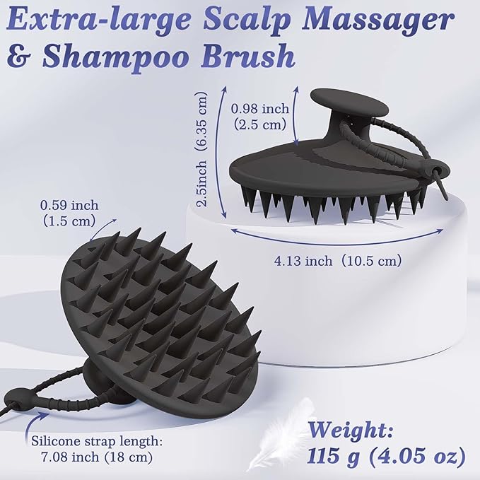 Manmihealth Silicone Back Scrubber & Soft Bath Glove, Silicone Scalp Massager Set 5 PCS, Super-Exfoliating Body Scrubber Shower Brush & Shampoo Brush Combination, with 2 Free Hooks (Style 1 Black)