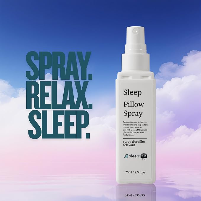 Lavender Pillow Sleep Spray โ Natural Relaxation and Calming Mist with Essential Oils for Deep Sleep โ Use with Sleep ZM Blue Light Glasses โ 2.5 fl oz Home and Travel Size Aromatherapy Spray