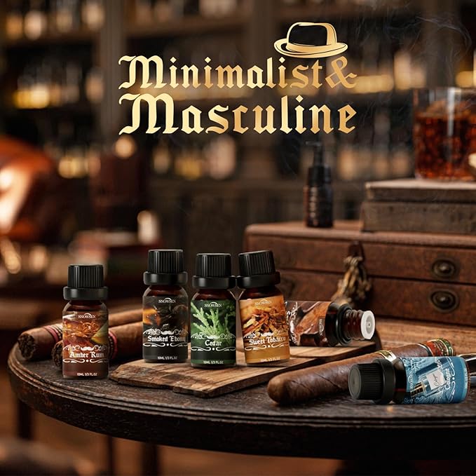 Men Diffuser Oils Gift Set, SNOWSEN Gentlemen's Essential Oil Set for Diffuser for Home, Candles Scents & Perfume, Sandalwood, Cologne, Smoked Ebony, Amber Rum, Cedar, Sweet Tobacco