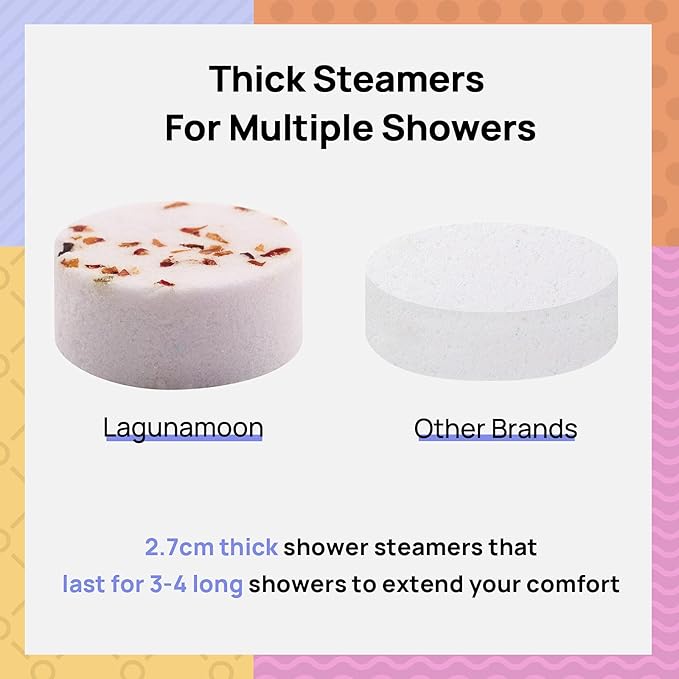 Lagunamoon Aromatherapy Shower Steamers, 12 Piece Variety Pack Essential Oil Shower Steamers - Self Care, Relaxation, Pampering Vapor Shower Tablets for Home Spa, Christmast Set, Gifts for Men, Women