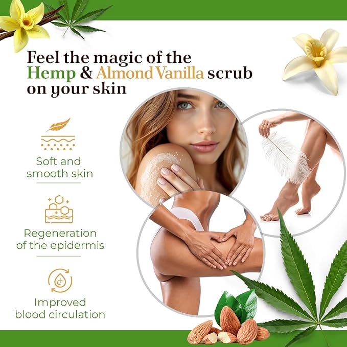 Natural Therapy Hemp & Almond Vanilla Salt Scrub – Exfoliating Body Scrub for Women – Moisturizing and Nourishing Skin – with Pure Oils and Dead Sea Minerals (23.28 Oz)