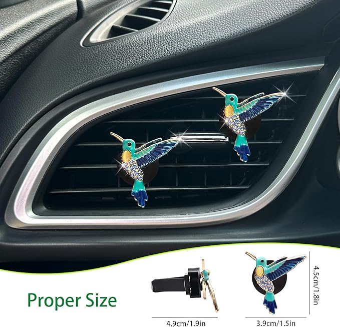Hummingbird Air Vent Clip Car Air Freshener 2pcs Bird Bling Car Accessories Refillable Car Diffuser Outlet Clips for Women Teens,Cute Blue Car Decor