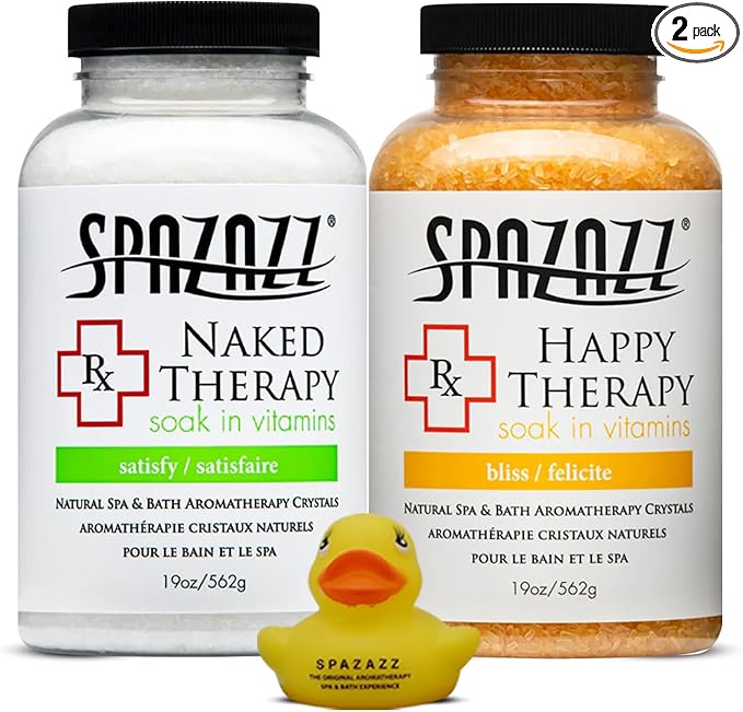 Spazazz Hot Tub Aromatherapy Bath Salt Crystals 2 Pack- Happy and Naked Therapy 19 oz Jars Plus a Spazazz Rubber Duck- Relaxing Hot Tub Aromatherapy Bath Salts- Safe for All Spa and Hot Tub Equipment