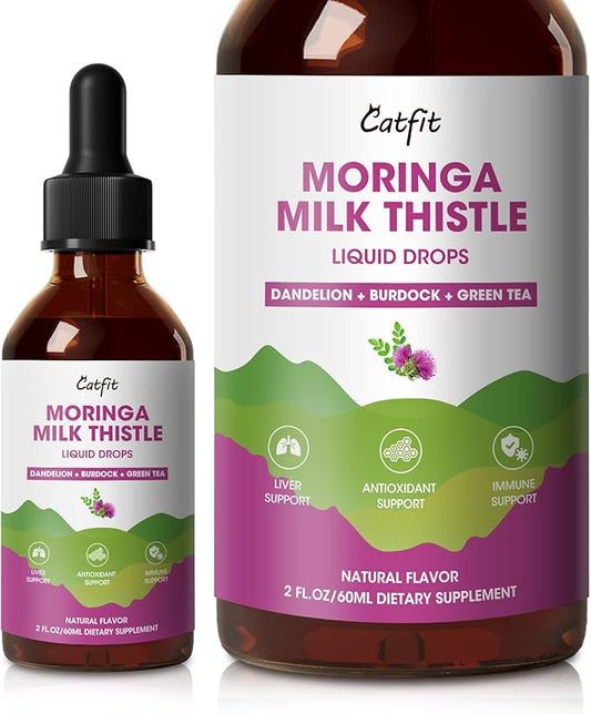 Catfit Milk Thistle Liver Detox Drops – Liver Cleanse Detox & Repair with Moringa, Dandelion, Burdock & Green Tea – Liquid Herbal Supplement for Liver Support & Liver Health, Vegan, 2 Fl Oz