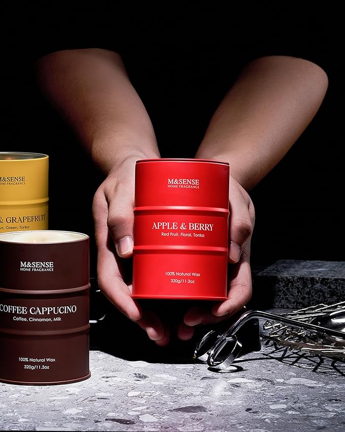 M&SENSE Cardamom Sandalwood Soy Scented Candles, Natural Organic Clean Burning Candles 11.3oz 70 Hours Long Lasting, Relaxing Aromatherapy Candles Gifts for Stress Relief