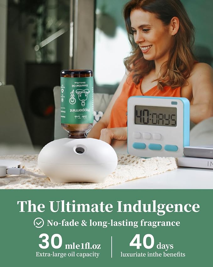 VTS Waterless Diffuser Starter Kit, Small Scent Air Machine for Home Bathroom Kitchen, Aromatherapy Gift Set (1 Fl Oz Peppermint Oil & 1 Fl Oz Fresh Scent Oil Blend & Portable Diffuser)