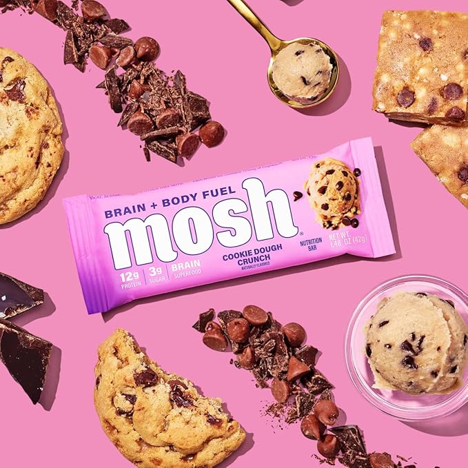 MOSH Cookie Dough Crunch Keto Protein Bars, High Fiber, Low Carb, Gluten Free, High Protein, Brain Healthy Snack, 12 Count